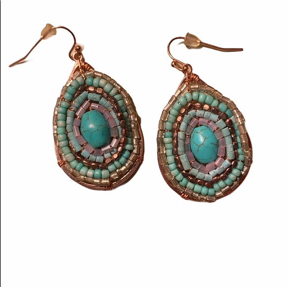 Beautiful Handcrafted Bronze & Turquoise Earrings - Picture 1 of 2